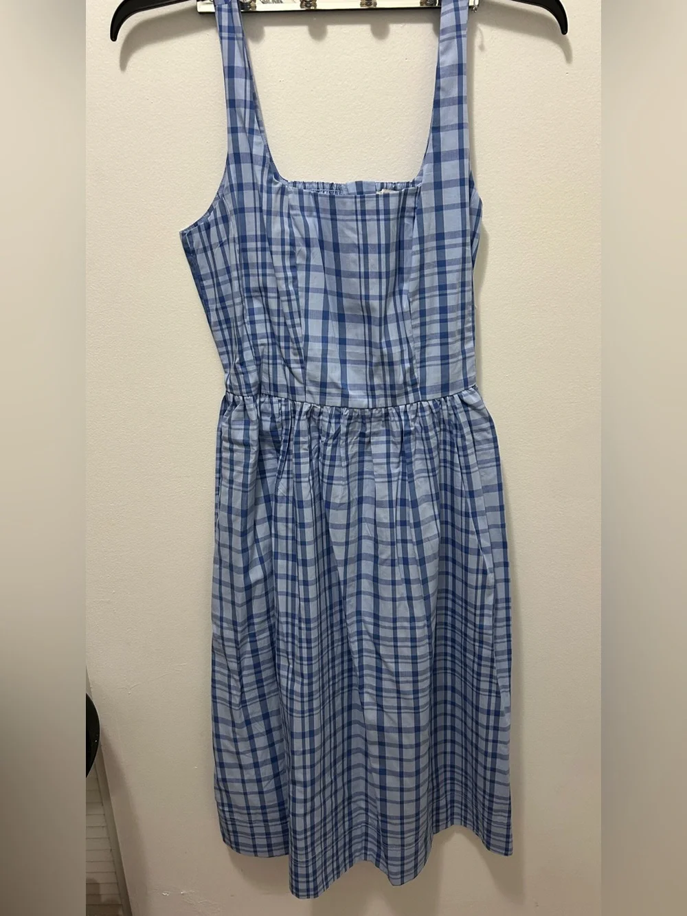 Free Assembly Blue Plaid Midi Dress Size L 12-14 NWT Cottagecore - Picture 3 of 12